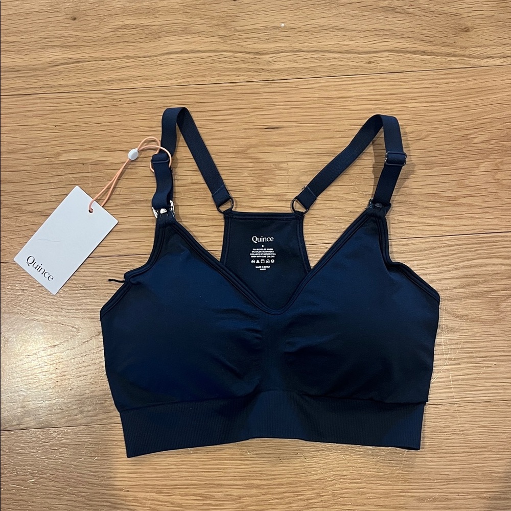 Quince Navy Wireless Nursing & Maternity Bralette — Clip-Down Cups